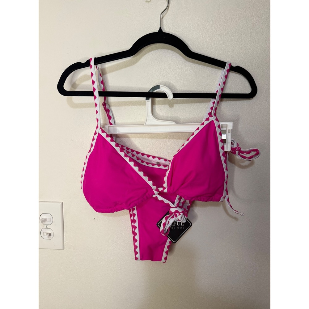 Zaful Hot Pink & White Bikini Set Size M NWT